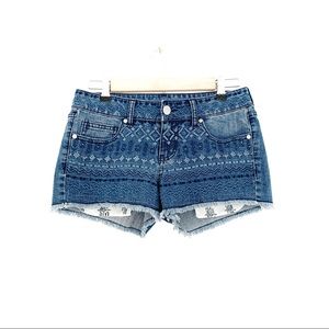 Decree Embroidered Blue Jean Denim Shorts